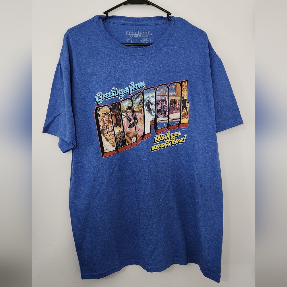 Greetings From Deadpool Blue Loot Crate T-Shirt Large Marvel Club Merc Tee New